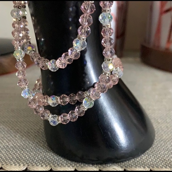 Handmade Pink and Clear Necklace and Bracelet Set - Picture 3 of 7
